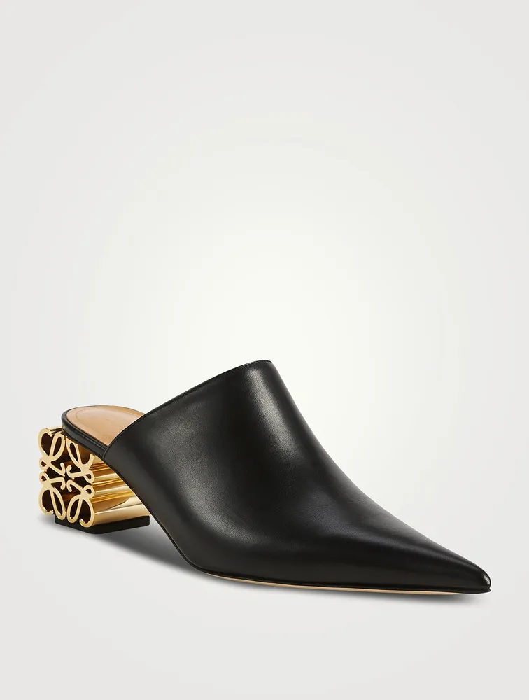 Anagram-Heel Leather Mules