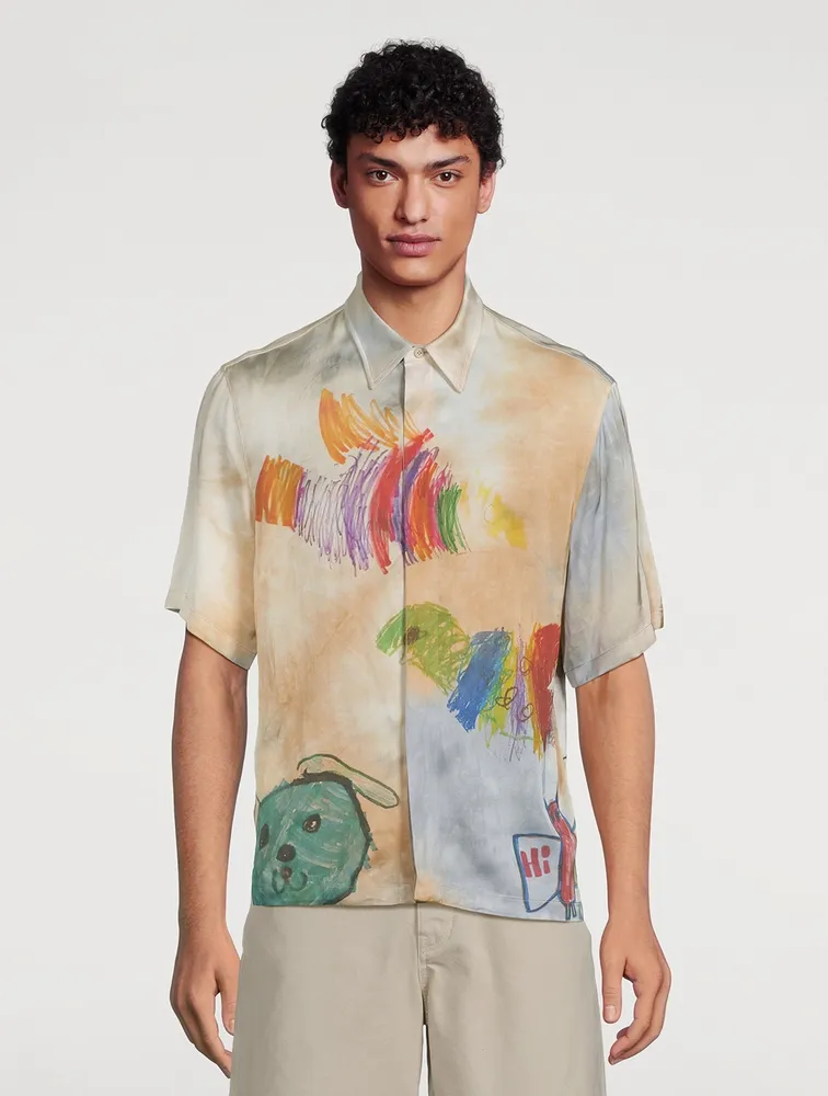 Cartoon Satin Short-Sleeve Shirt