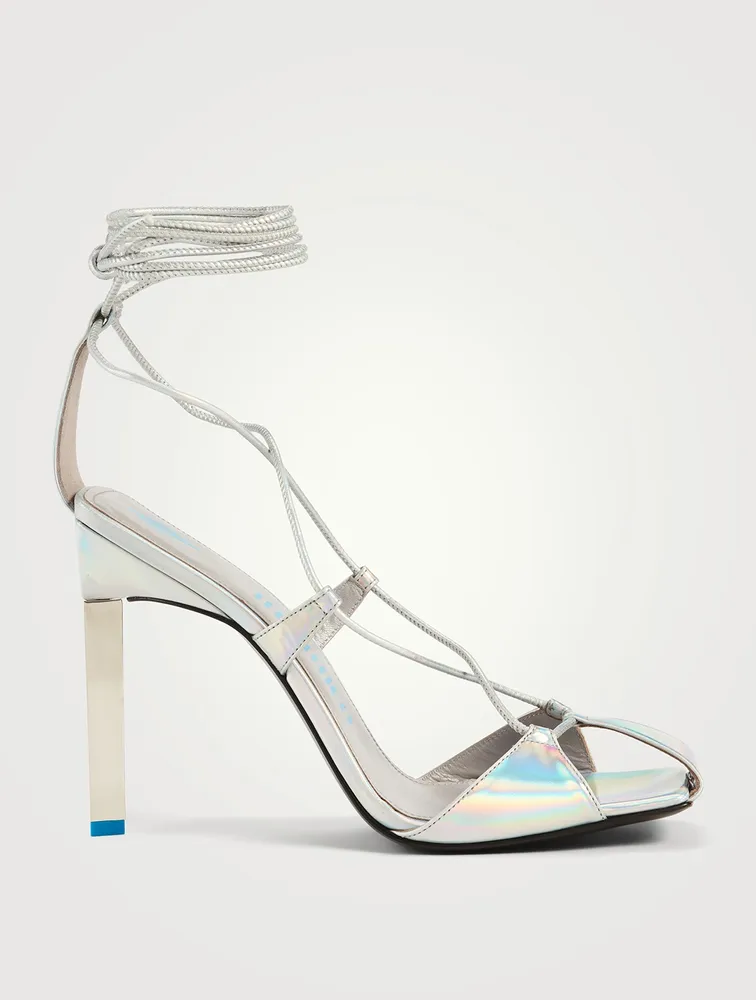 Adele Holographic Leather Sandals With Ankle Ties