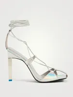 Adele Holographic Leather Sandals With Ankle Ties