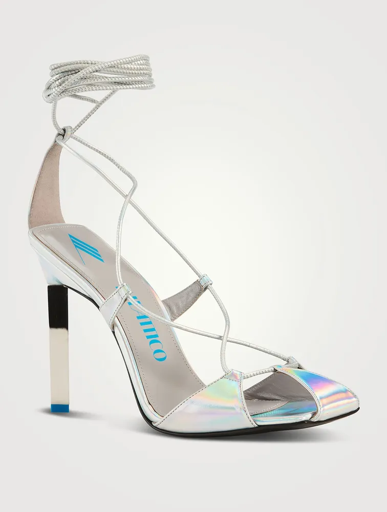 Adele Holographic Leather Sandals With Ankle Ties