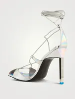 Adele Holographic Leather Sandals With Ankle Ties