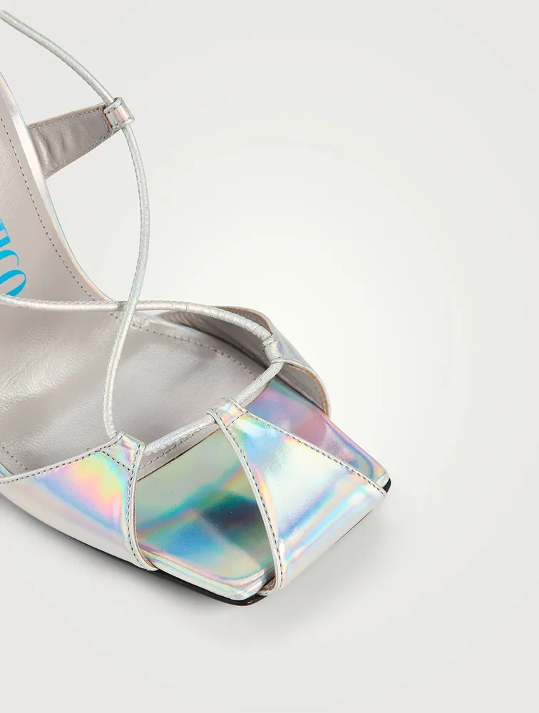 Adele Holographic Leather Sandals With Ankle Ties