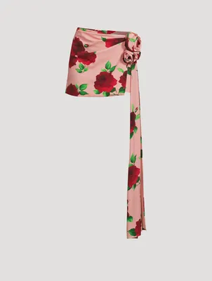 Draped Mini Skirt Floral Print
