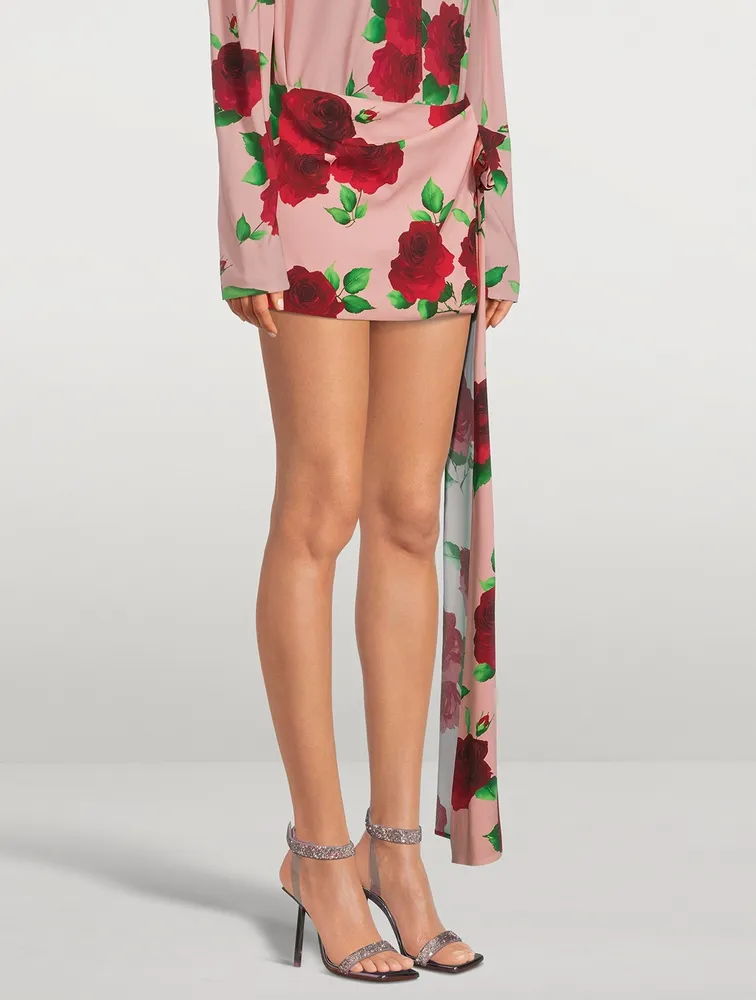 Draped Mini Skirt Floral Print