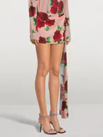 Draped Mini Skirt Floral Print