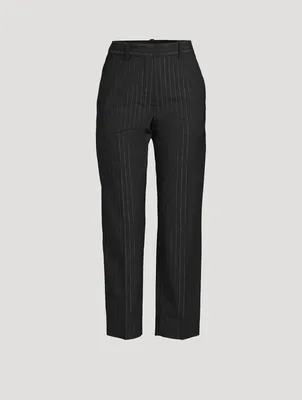 Cropped Wool Trousers Stripe Print