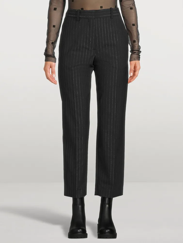 Cropped Wool Trousers Stripe Print