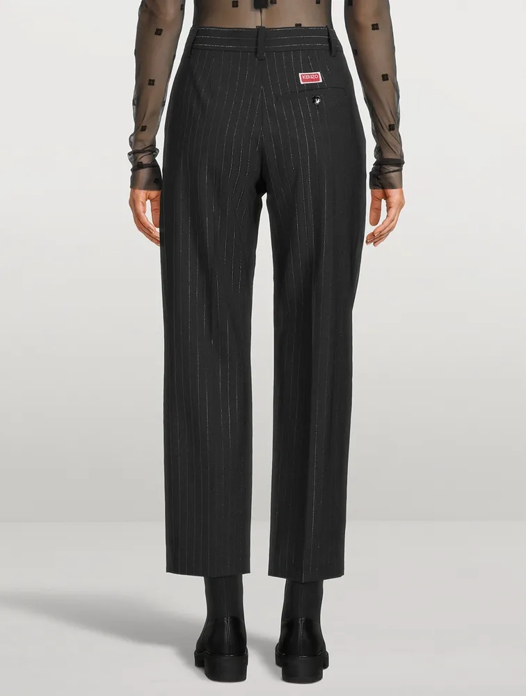 Cropped Wool Trousers Stripe Print