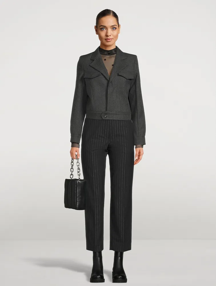 Cropped Wool Trousers Stripe Print