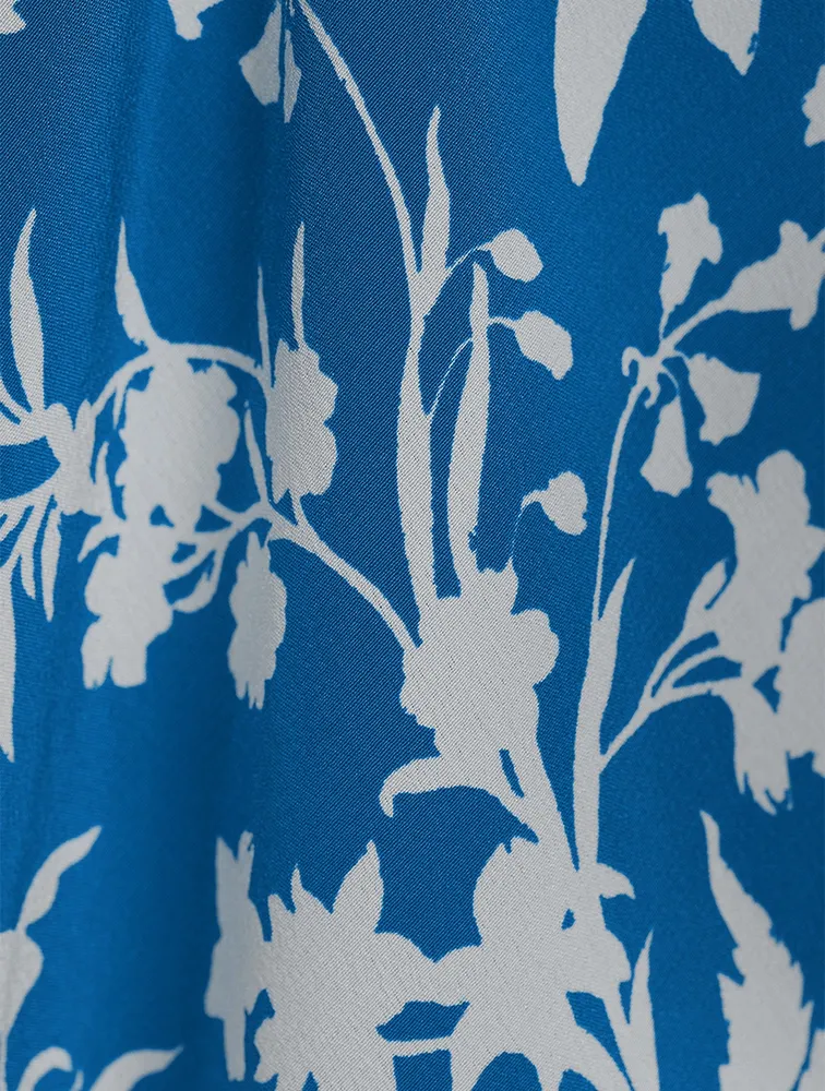 Laysan Lace-Front Silk Midi Dress Floral Print