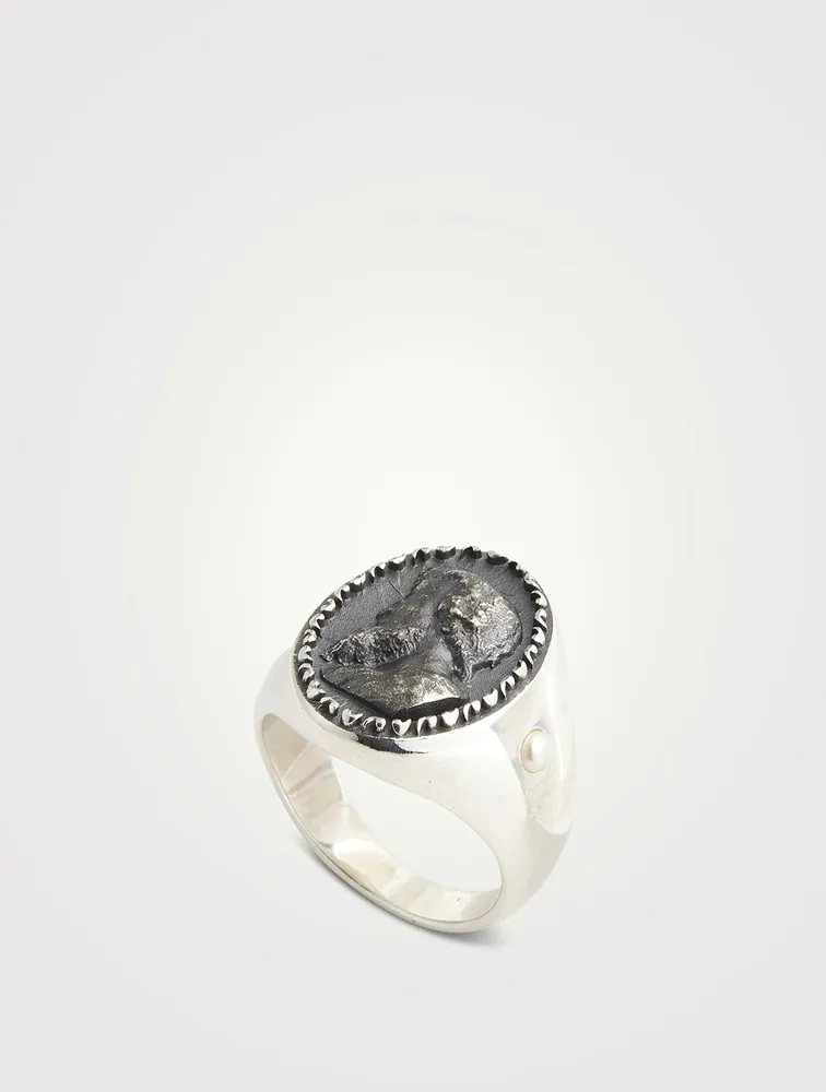 Moneta Oxidized And Polished Silver Ring With Pearl