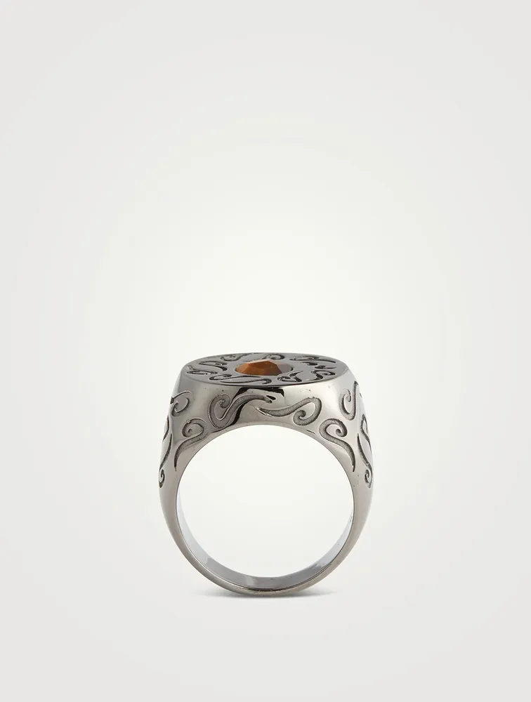 Ara Burnished Silver Ring With Brown Tiger Eye
