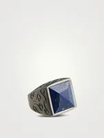 Ara Oxidized Silver Square Ring With Lapis Lazuli