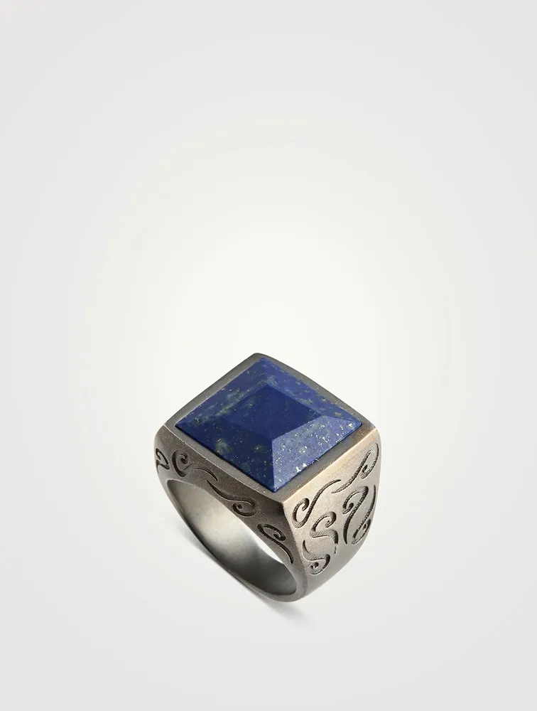Ara Oxidized Silver Square Ring With Lapis Lazuli