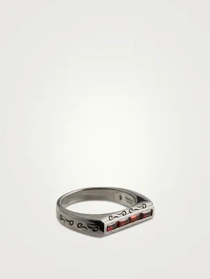 Ara Burnished Silver Baguette Ring With Garnet