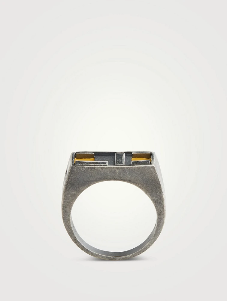 De Stijl Oxidized And Polished Silver Ring With Enamel