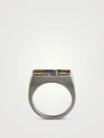 De Stijl Oxidized And Polished Silver Ring With Enamel