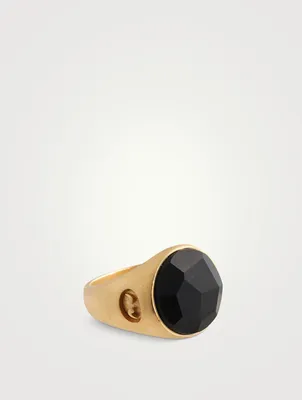Moneta 18K Yellow Gold Matte Vermeil Silver Ring With Onyx