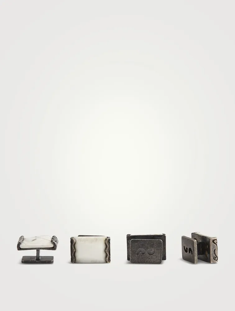 Ara Tuxedo Silver Rectangular Cufflinks With Howlite