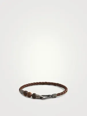 Lash 3 Beaded Brown Leather Bracelet With Tiger Eye