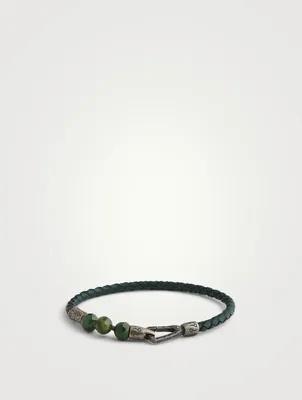 Lash 3 Beaded Green Leather Bracelet With Jadeite