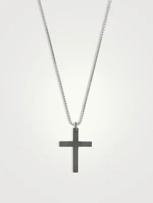 The Cross Black And White Silver Wide Pendant Necklace