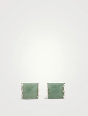 Ara Silver Square Gemstone Cufflinks With Green Aventurine