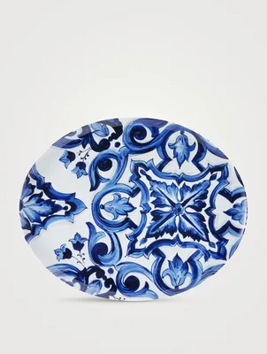 Medium Blue Mediterraneo Fiore Oval Serving Plate