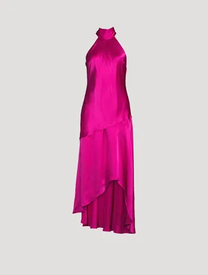 Silk Tie-Neck Halter Dress