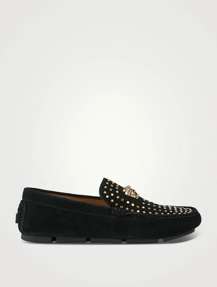 La Medusa Suede Studded Driver Shoes