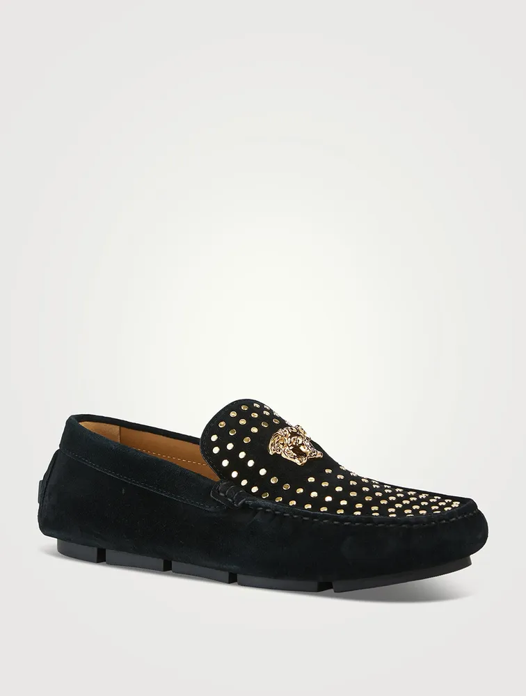 La Medusa Suede Studded Driver Shoes