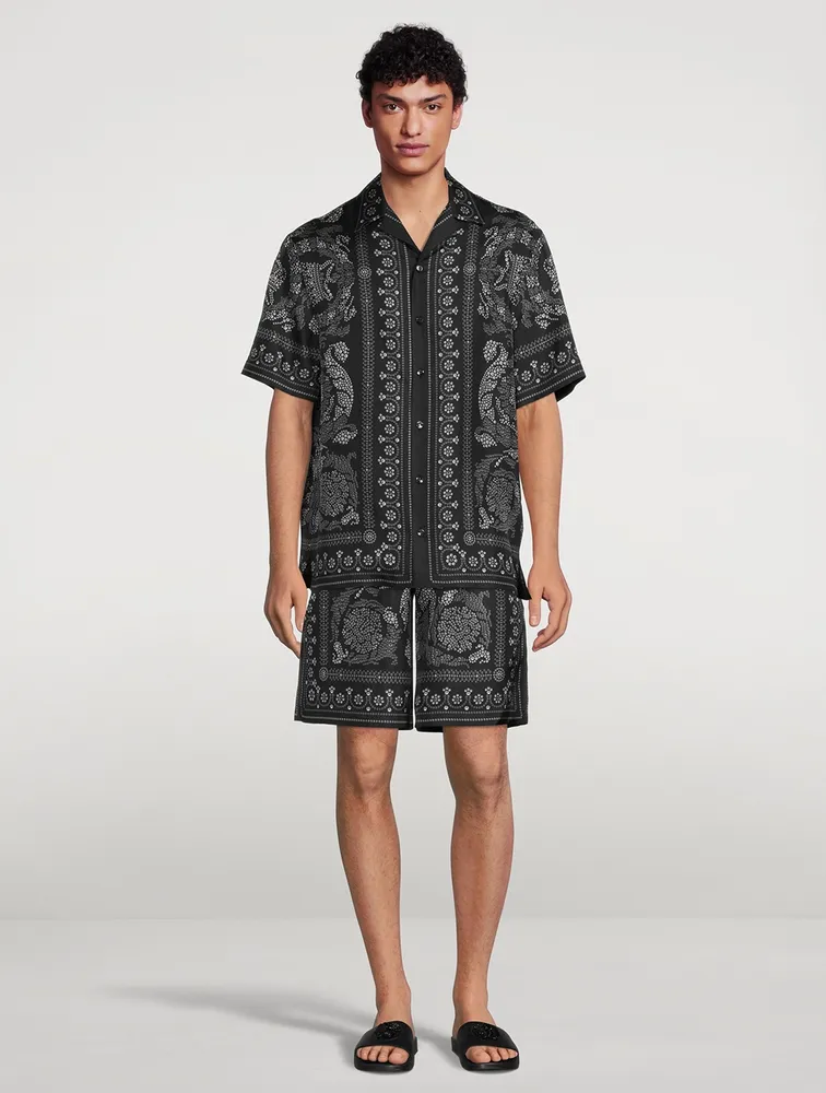 Barocco Silhouette Silk Short-Sleeve Shirt