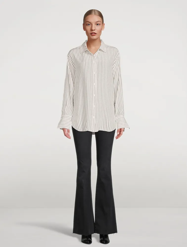 The Oversized Silk Shirt Stripe Print