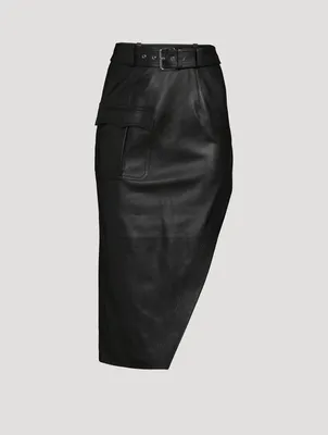 Asymmetric Leather Pencil Skirt