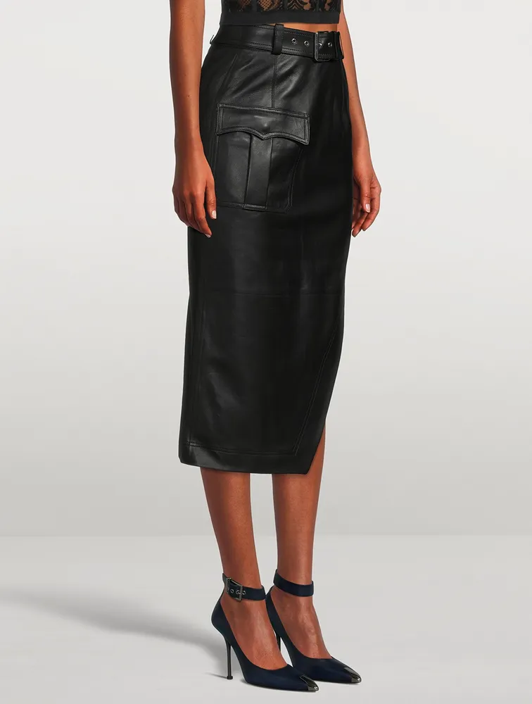 Asymmetric Leather Pencil Skirt