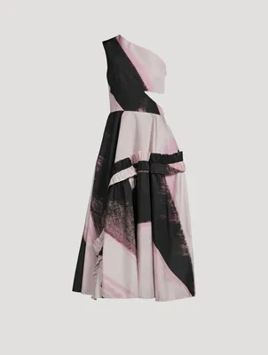 Asymmetric Midi Dress Brushstroke Print