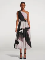 Asymmetric Midi Dress Brushstroke Print