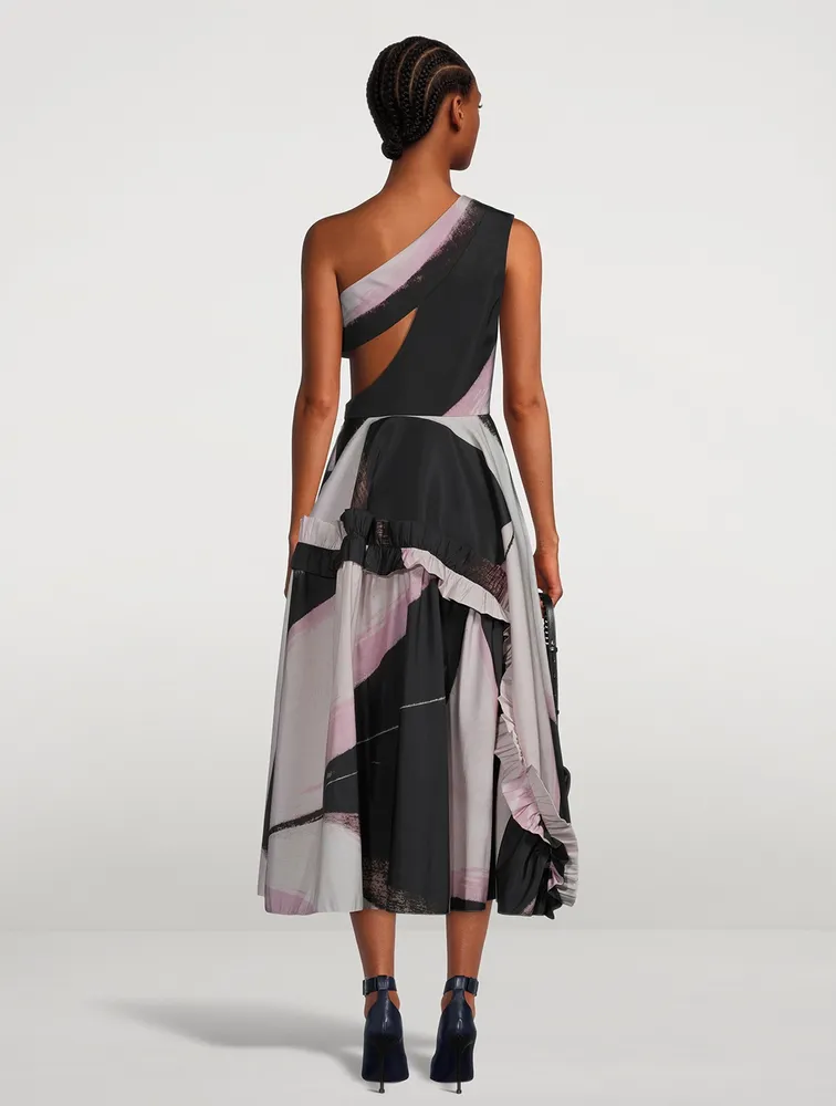 Asymmetric Midi Dress Brushstroke Print