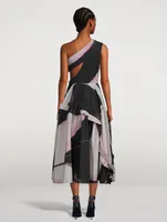 Asymmetric Midi Dress Brushstroke Print