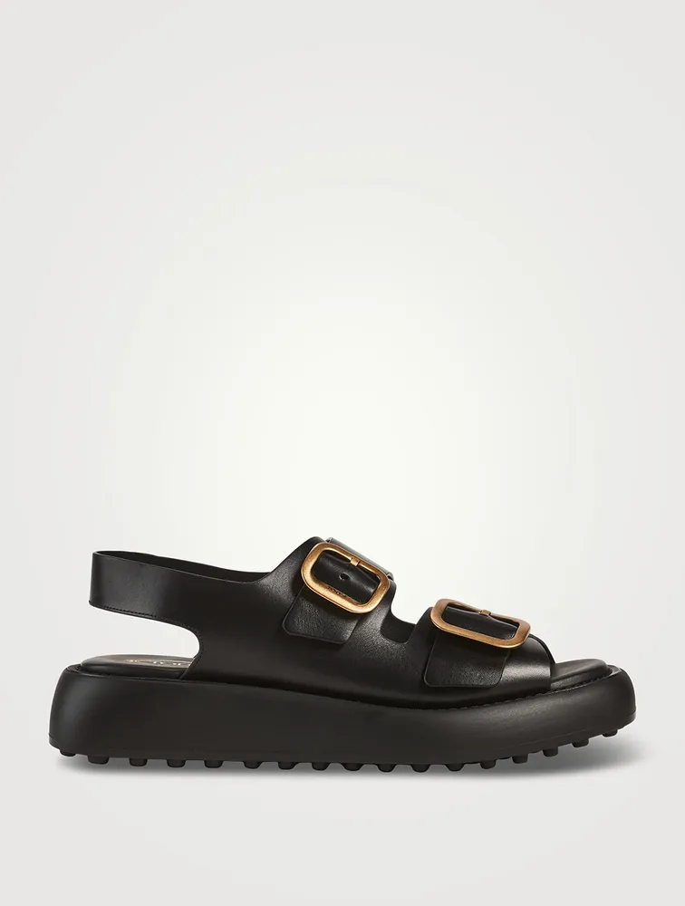 Leather Platform Slingback Sandals