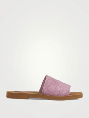 Woody Linen Logo Slide Sandals