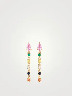 18K Rose Gold Loop Earrings With Pink Sapphire Pear, Diamond And Multicolour Gemstones