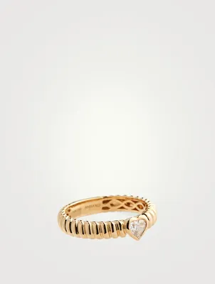 Thin Zoe 18K Gold Ring With Diamond Heart Centre