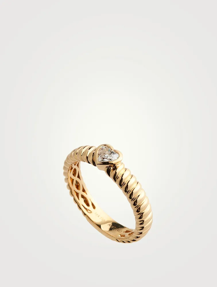 Thin Zoe 18K Gold Ring With Diamond Heart Centre