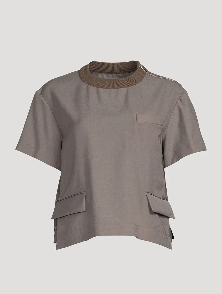 Wool-Blend Flap Pocket T-Shirt