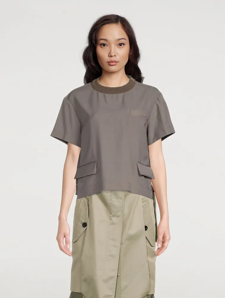 Wool-Blend Flap Pocket T-Shirt