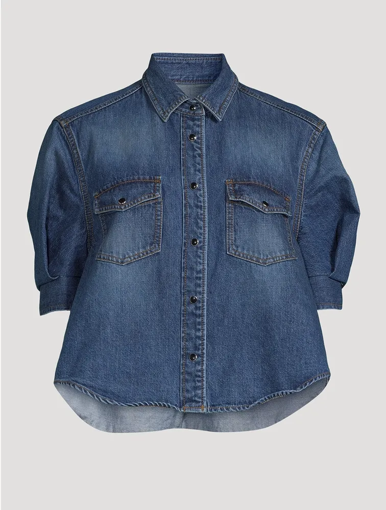 Puff-Sleeve Denim Shirt