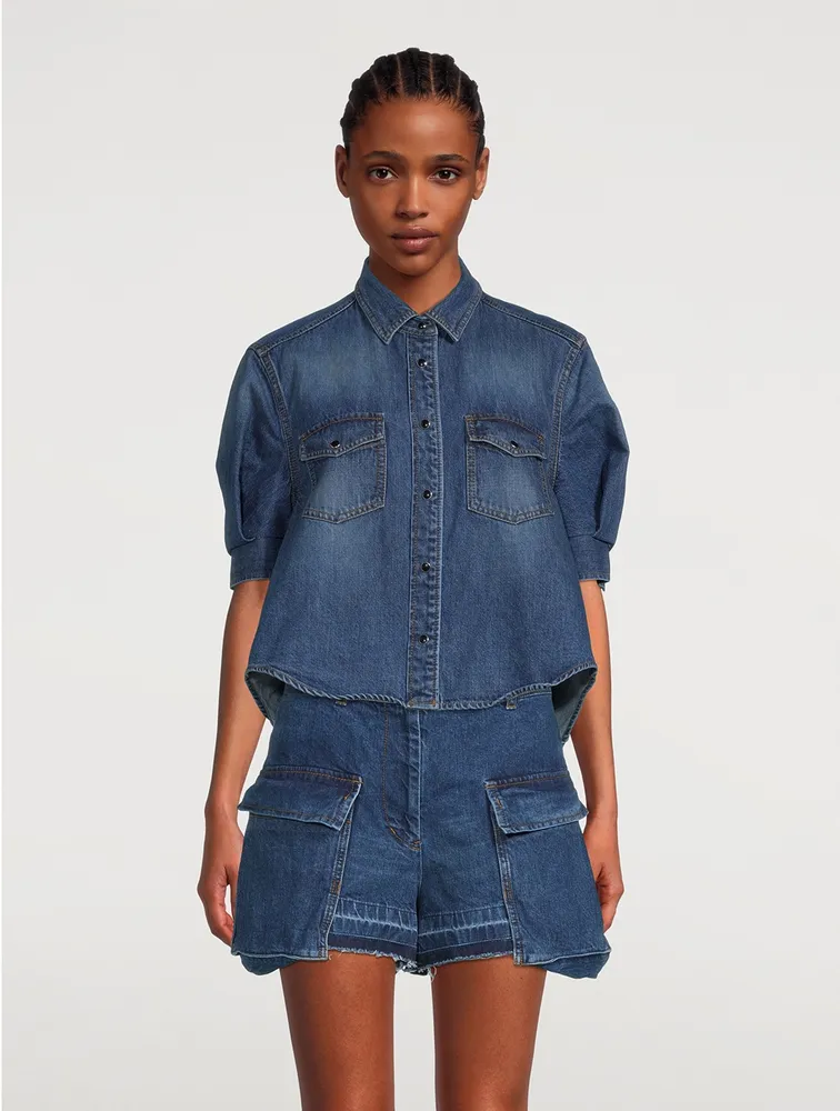 Puff-Sleeve Denim Shirt