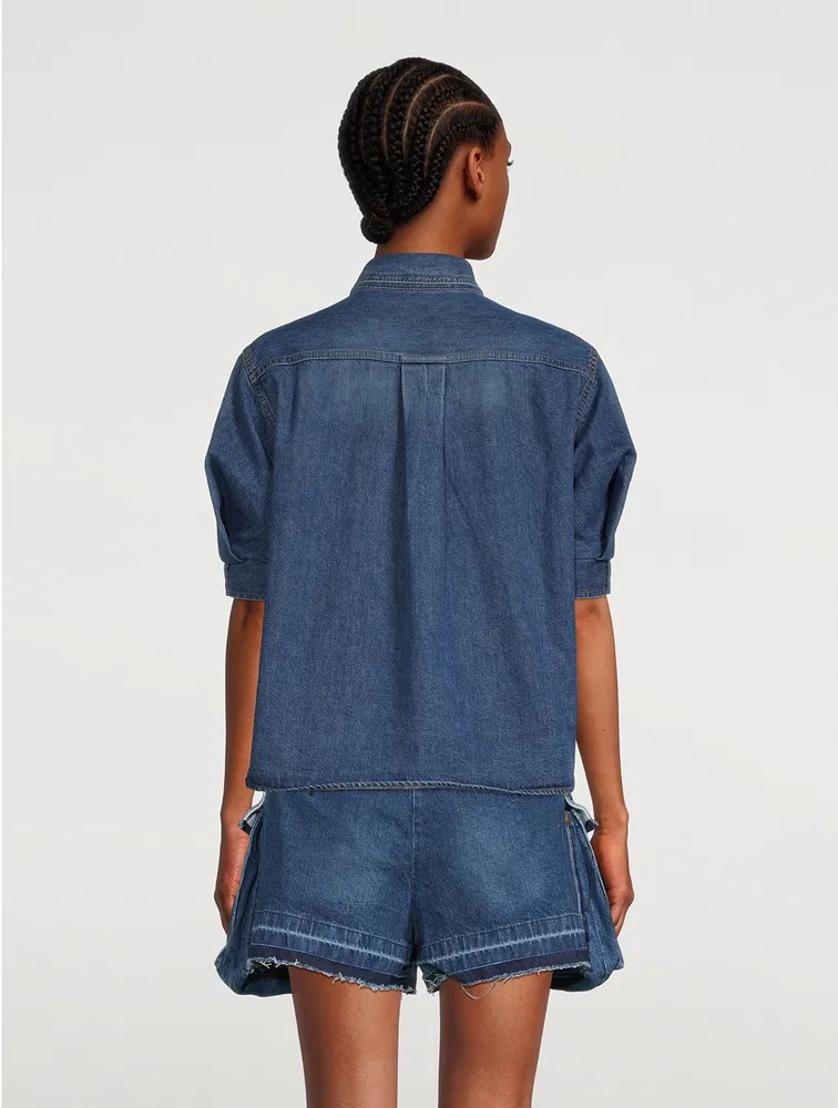 Puff-Sleeve Denim Shirt